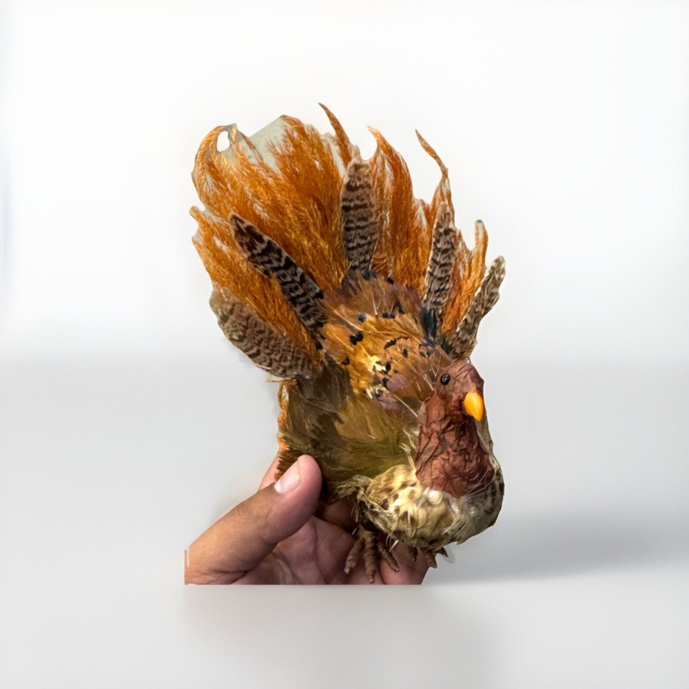 Vintage Paper Mache Feathers Turkey Decor Figurine Thanksgiving Fall